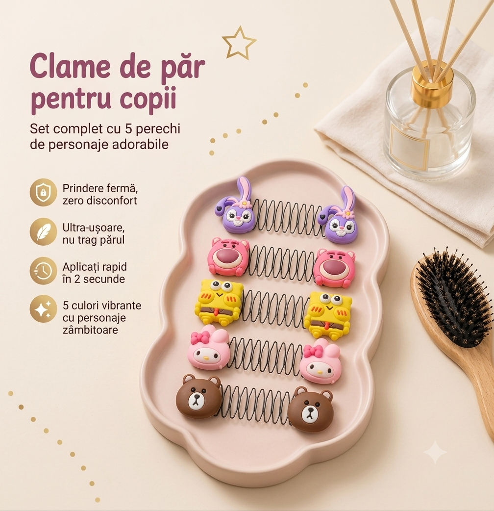 Set 5 Clame de cu Animăluțe — părul stă la locul lui toată ziua