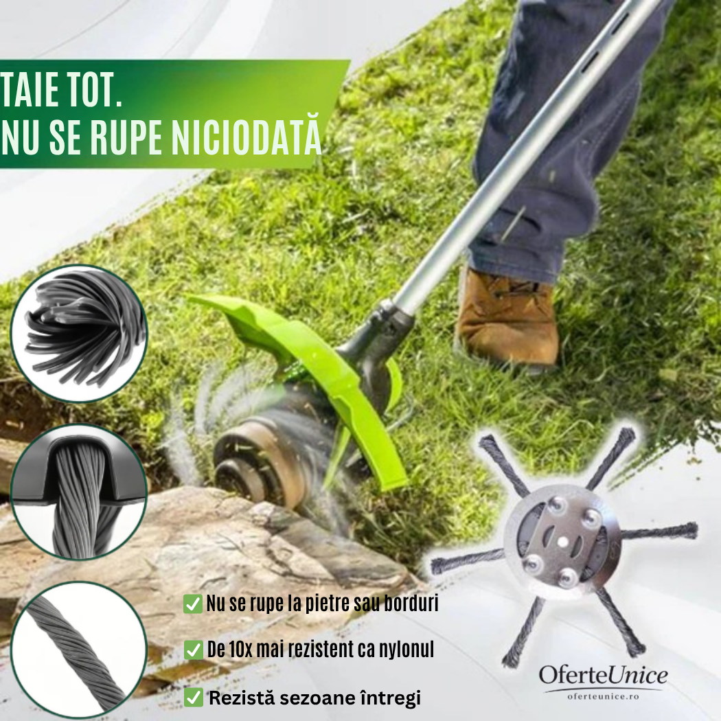 Cap Metalic pentru Motocoasă - Fire din Oțel care Nu Se Rup Niciodată