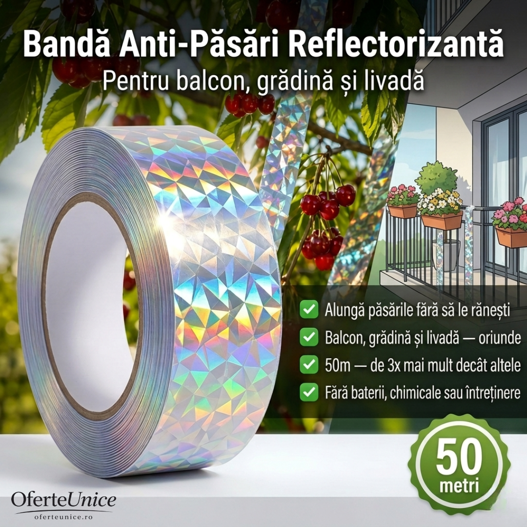 Bandă Anti-Păsări Reflectorizantă — 50 Metri