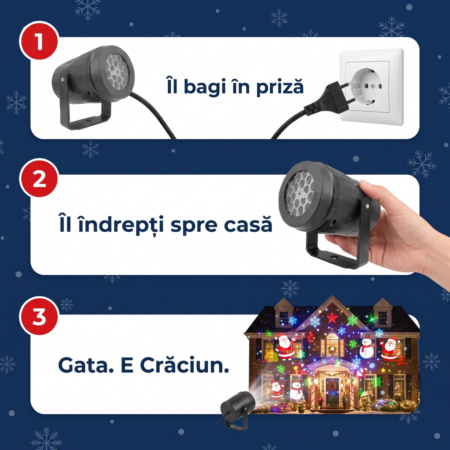 Proiector Laser de Crăciun, Interior și Exterior — 16 modele proiectate în același timp