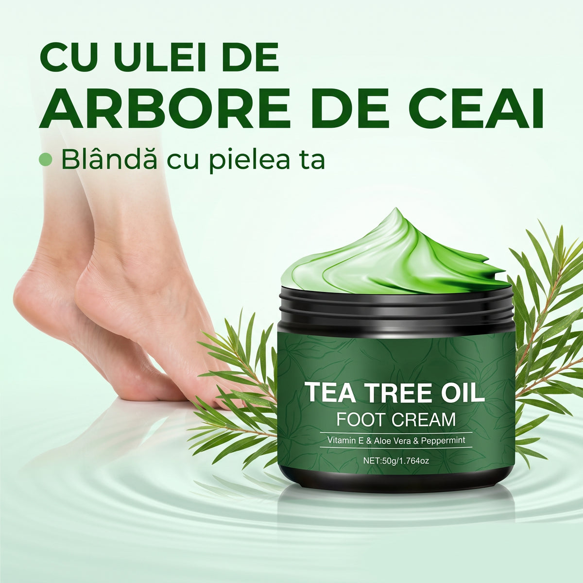 Cremă de Picioare cu Arbore de Ceai — călcâiele aspre devin moi, seară de seară