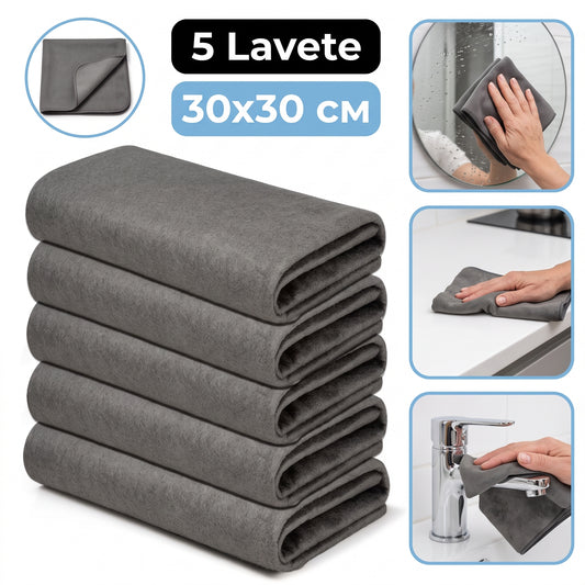 Set 5 Lavete Magice din Microfibră — ștergi o dată și rămâne curat, fără nicio soluție