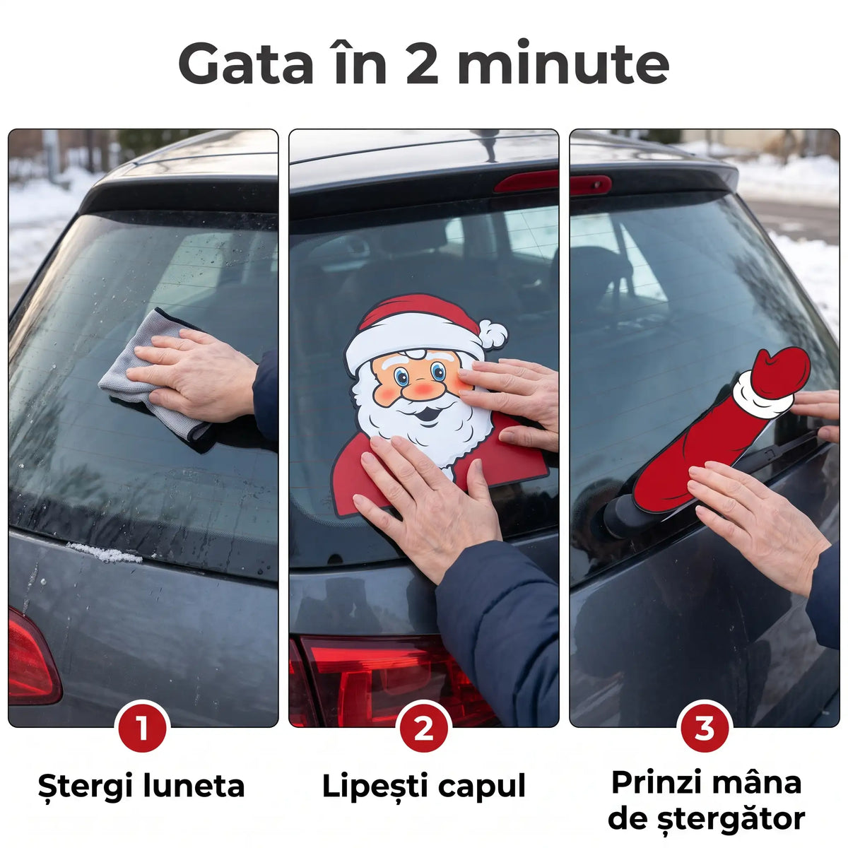 SantaWave™ 2 în 1 – Moș Crăciun care salută din mașina ta, fără urme de lipici, gata într-un minut