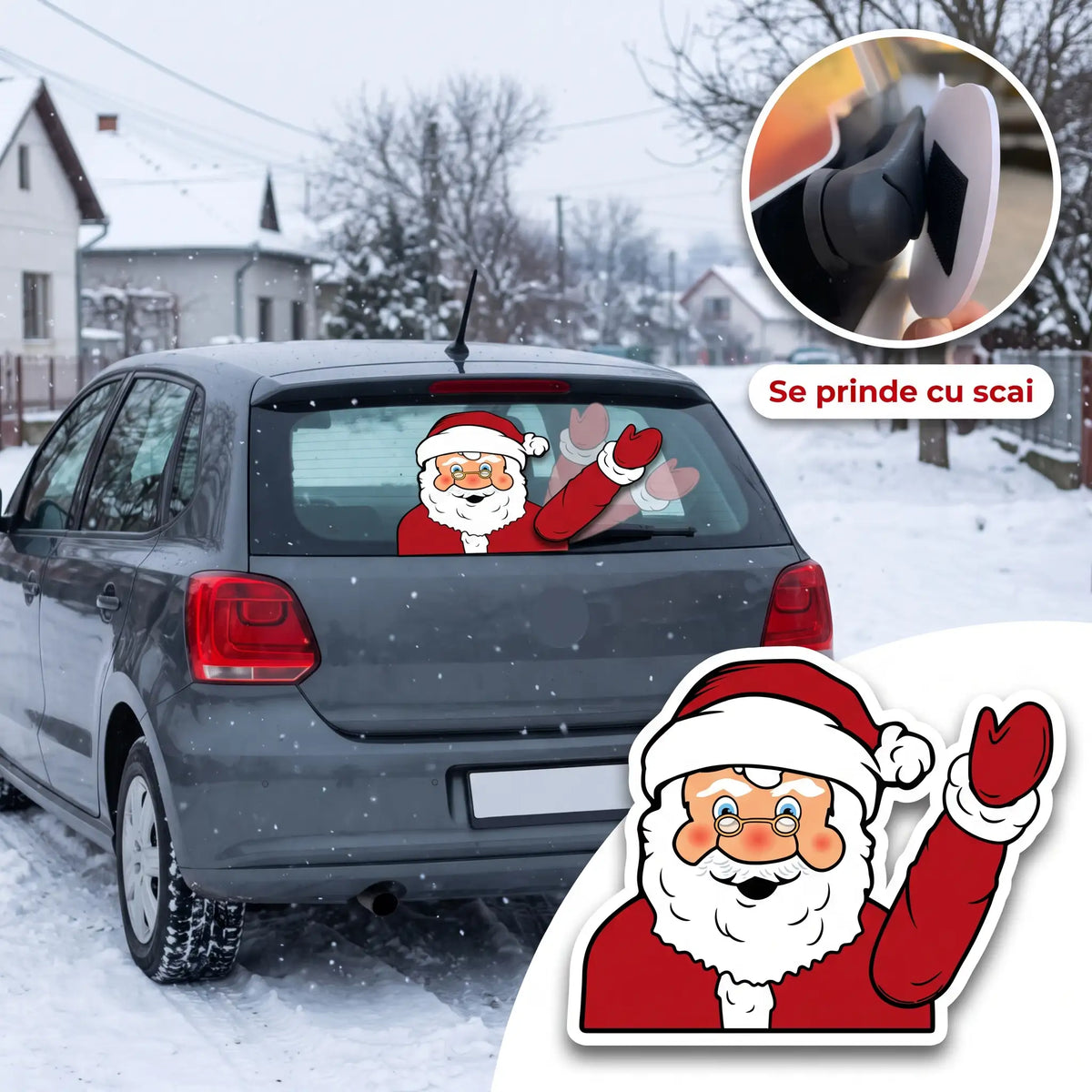 SantaWave™ 2 în 1 – Moș Crăciun care salută din mașina ta, fără urme de lipici, gata într-un minut