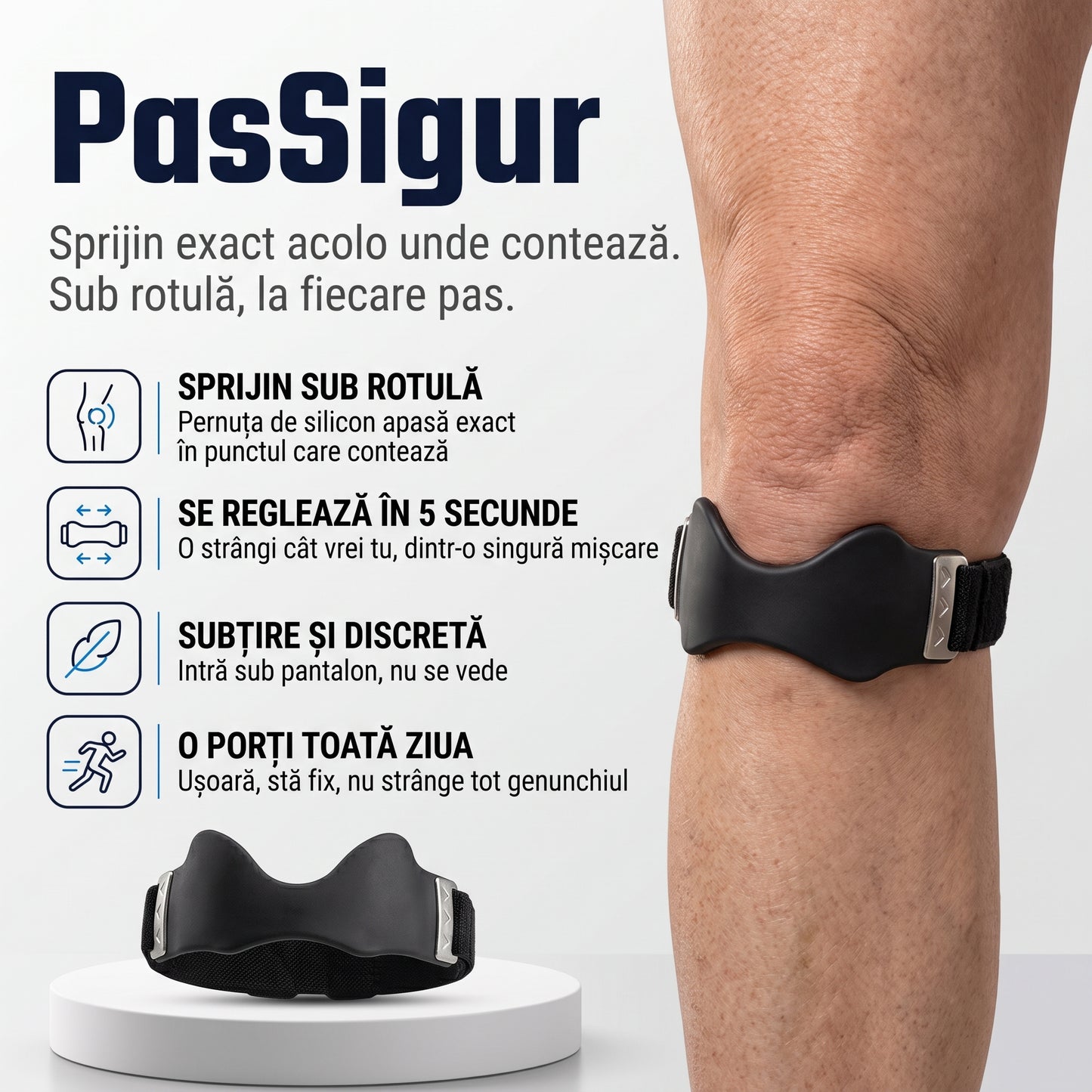 PasSigur™ – Genunchiul stabil toată ziua, fără genunchieră groasă