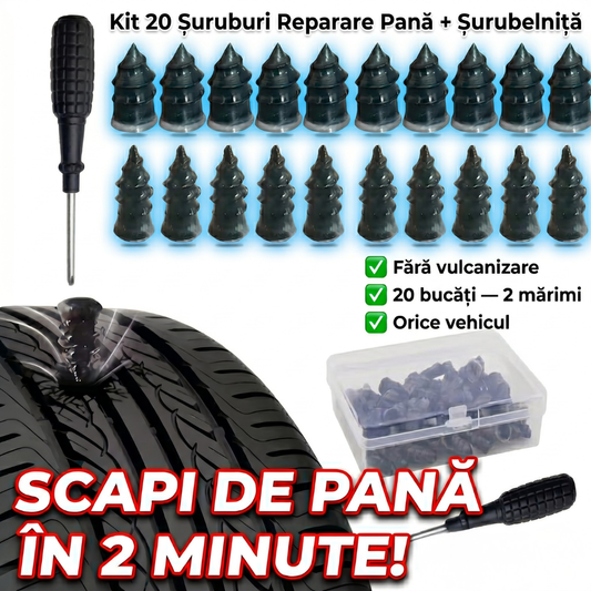Kit Reparație Pană — 10 Mici + 10 Mari + Șurubelniță Inclusă